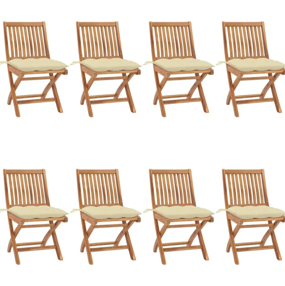 MAISON EXCLUSIVE - Chaises pliables de jardin avec coussins lot de 8 teck solide