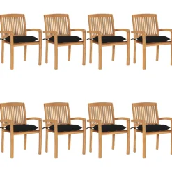 MAISON EXCLUSIVE - Chaises de jardin empilables avec coussins lot de 8 teck solide