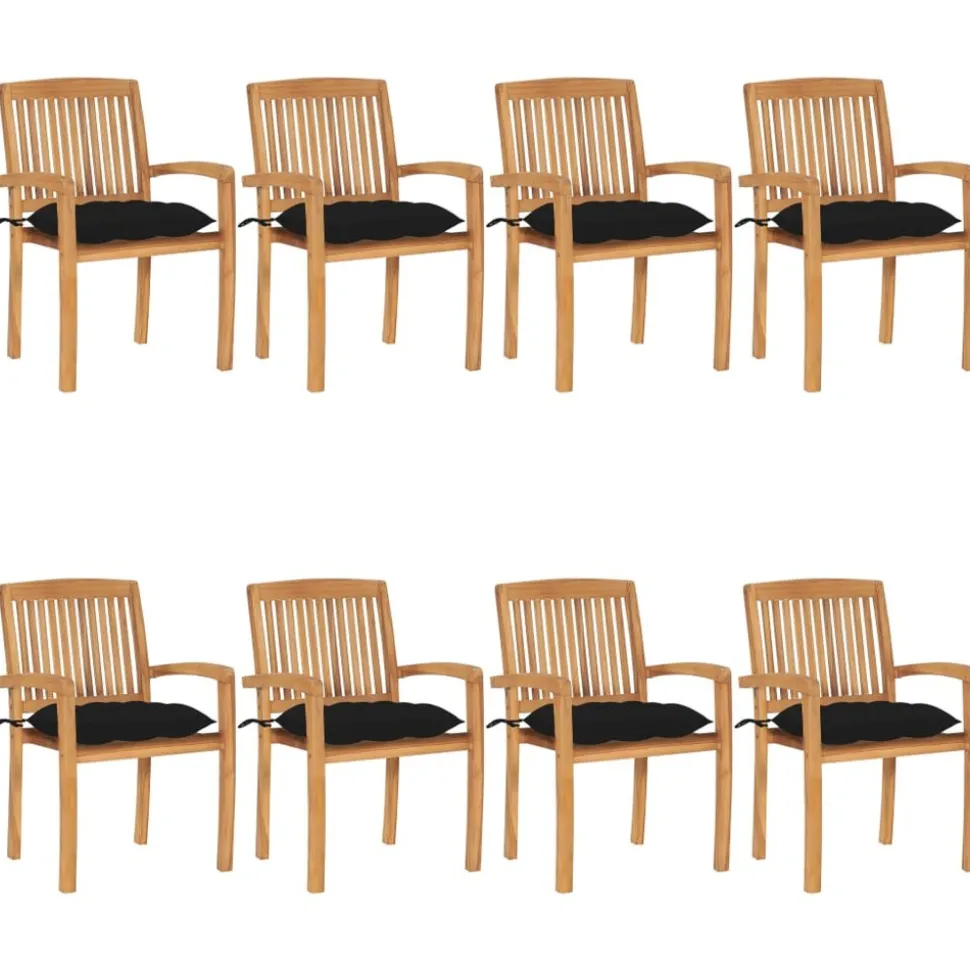 MAISON EXCLUSIVE - Chaises de jardin empilables avec coussins lot de 8 teck solide