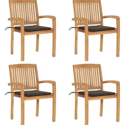 MAISON EXCLUSIVE - Chaises de jardin empilables avec coussins lot de 4 teck solide