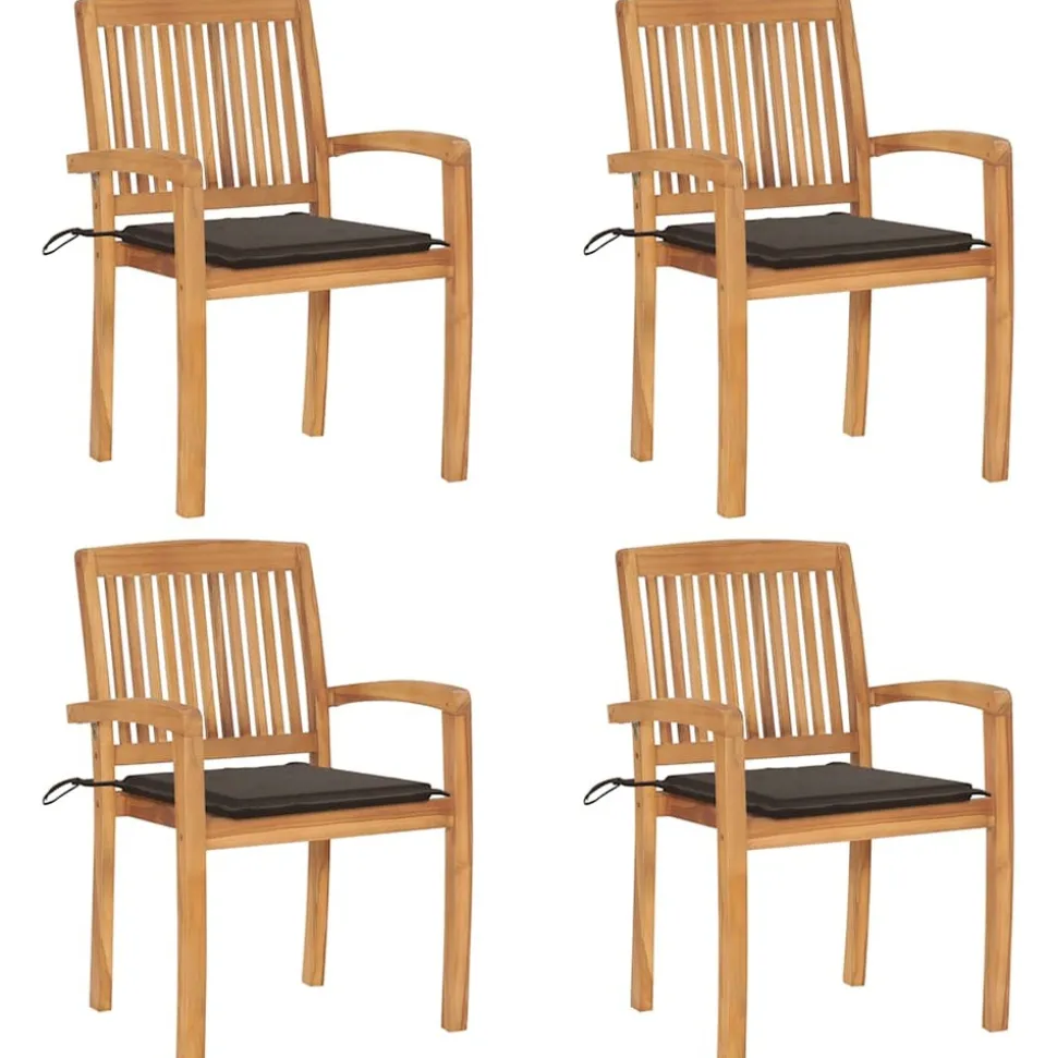 MAISON EXCLUSIVE - Chaises de jardin empilables avec coussins lot de 4 teck solide
