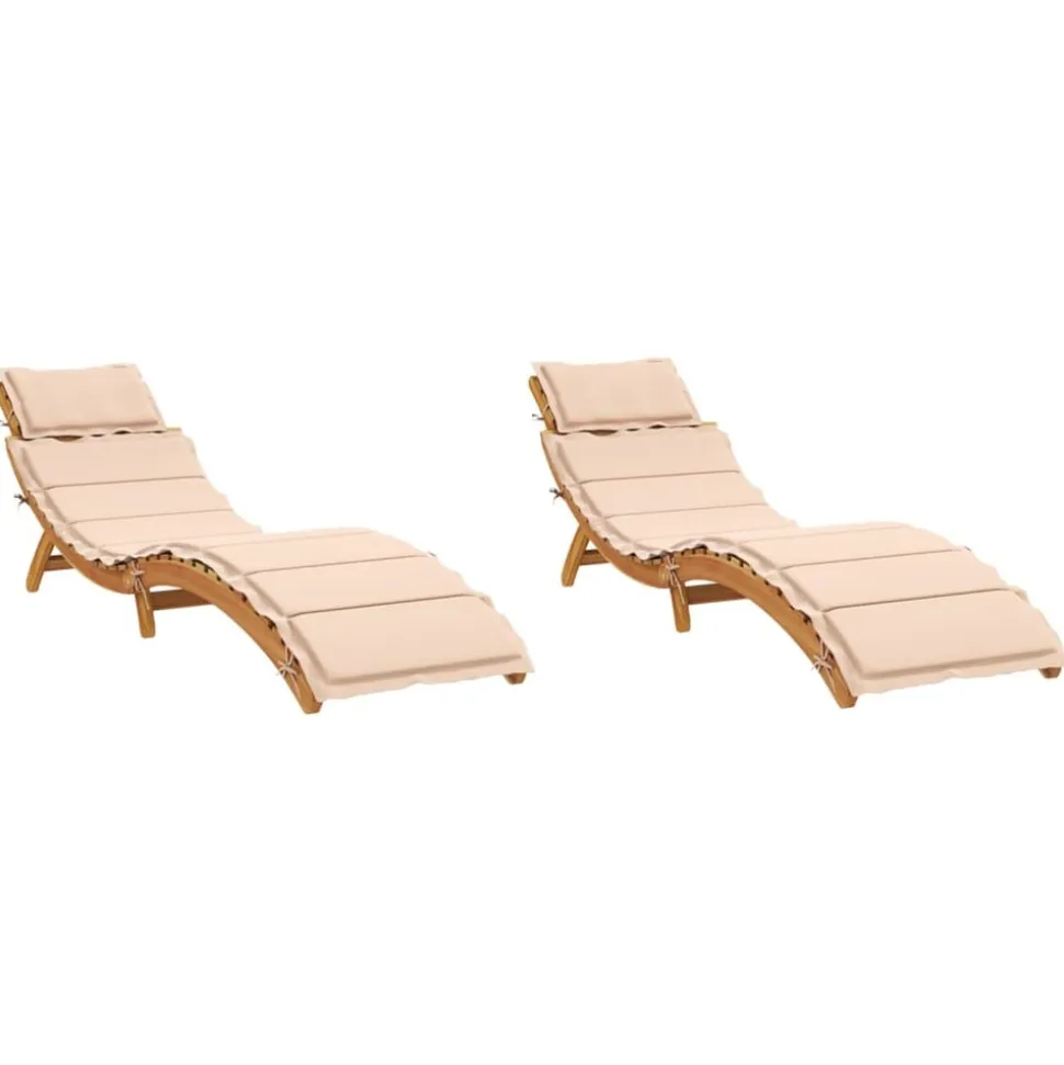 MAISON EXCLUSIVE - Chaises longues avec coussins lot de 2 beige bois massif acacia