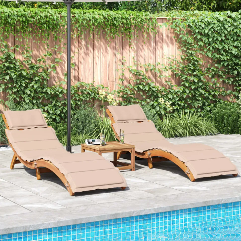 MAISON EXCLUSIVE - Chaises longues avec coussins lot de 2 beige bois massif acacia
