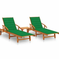 MAISON EXCLUSIVE - Chaises longues lot de 2 avec table et coussins acacia solide