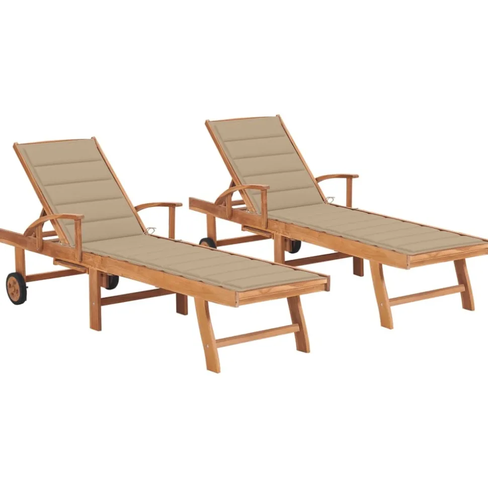MAISON EXCLUSIVE - Chaises longues lot de 2 avec coussin beige bois de teck solide