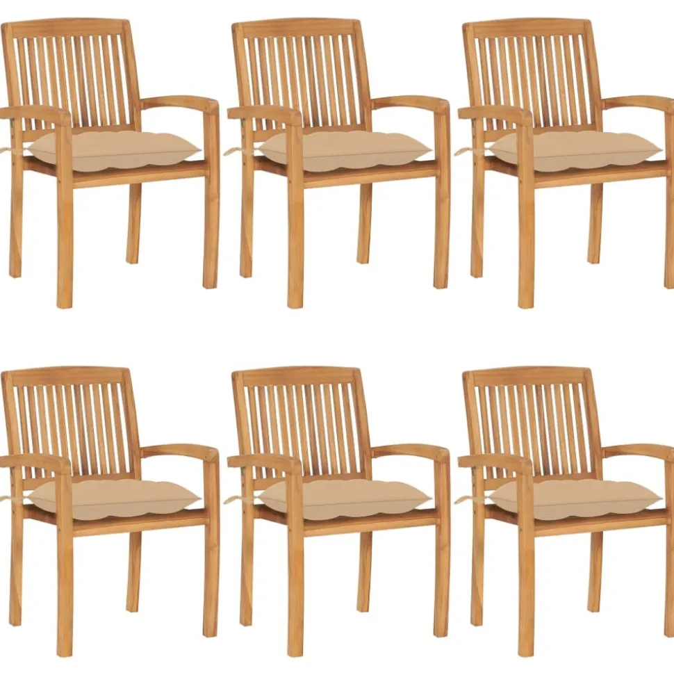 MAISON EXCLUSIVE - Chaises de jardin empilables avec coussins lot de 6 teck solide