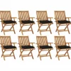 MAISON EXCLUSIVE - Chaises pliables de jardin avec coussins lot de 8 teck solide