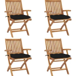 MAISON EXCLUSIVE - Chaises pliables de jardin avec coussins lot de 4 teck solide
