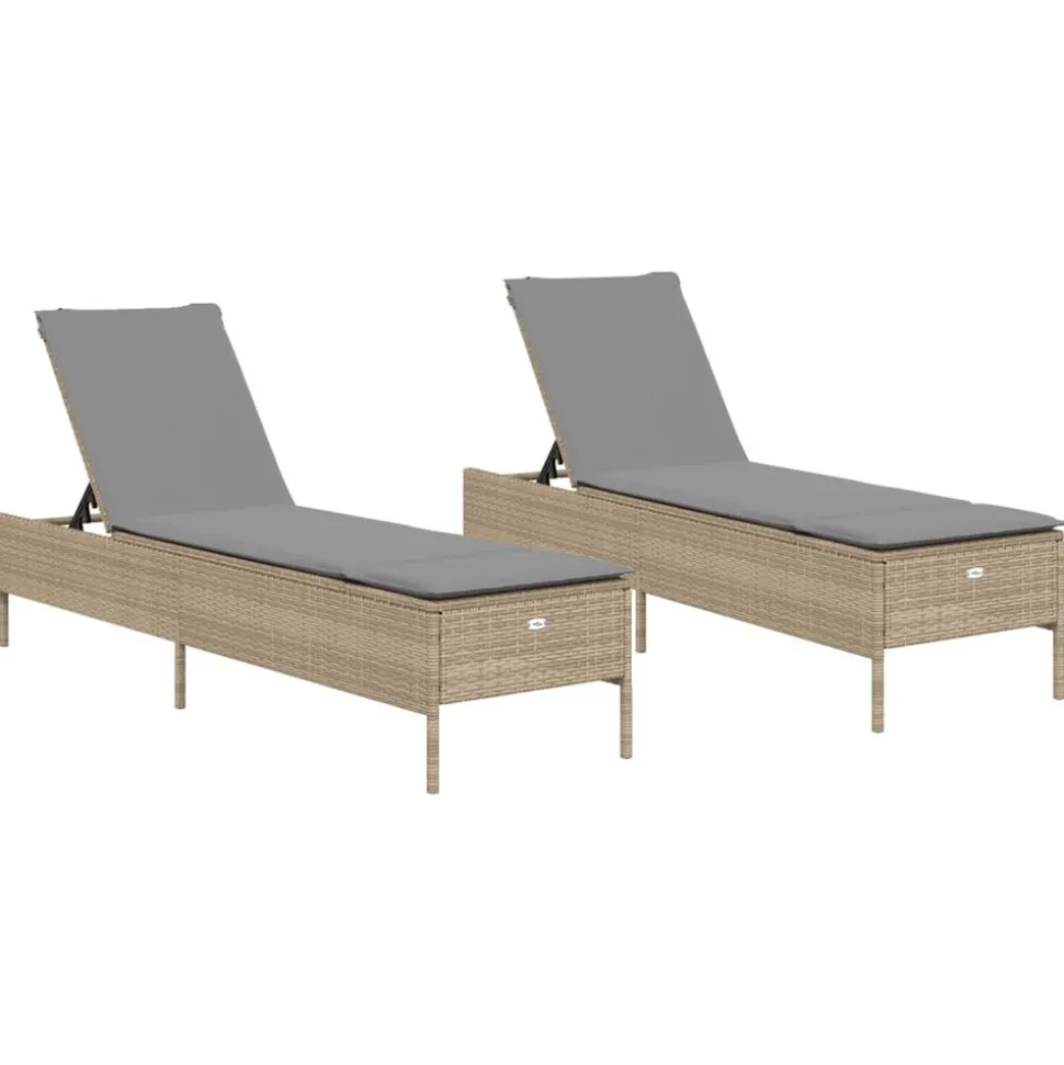MAISON EXCLUSIVE - Chaises longues avec coussins lot de 2 beige résine tressée