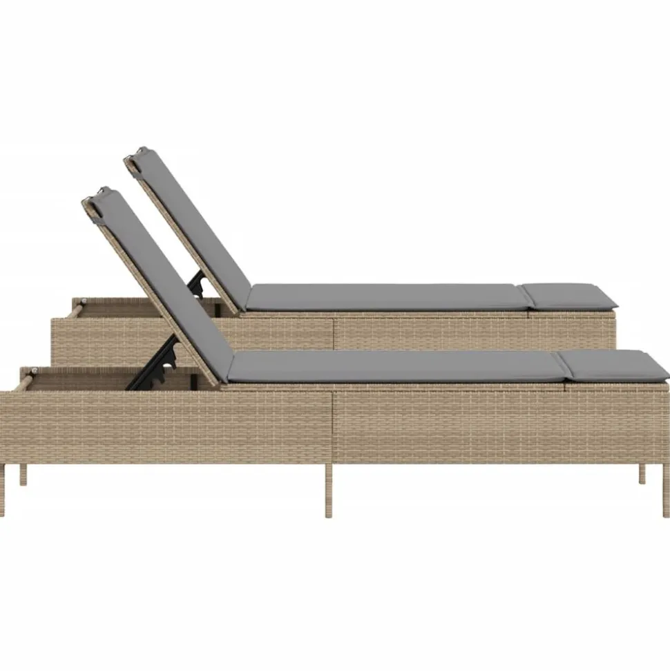 MAISON EXCLUSIVE - Chaises longues avec coussins lot de 2 beige résine tressée