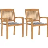 MAISON EXCLUSIVE - Chaises de jardin lot de 2 avec coussins à carreaux gris teck