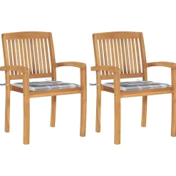 MAISON EXCLUSIVE - Chaises de jardin lot de 2 avec coussins à carreaux gris teck