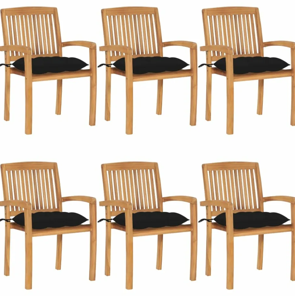 MAISON EXCLUSIVE - Chaises de jardin empilables avec coussins lot de 6 teck solide