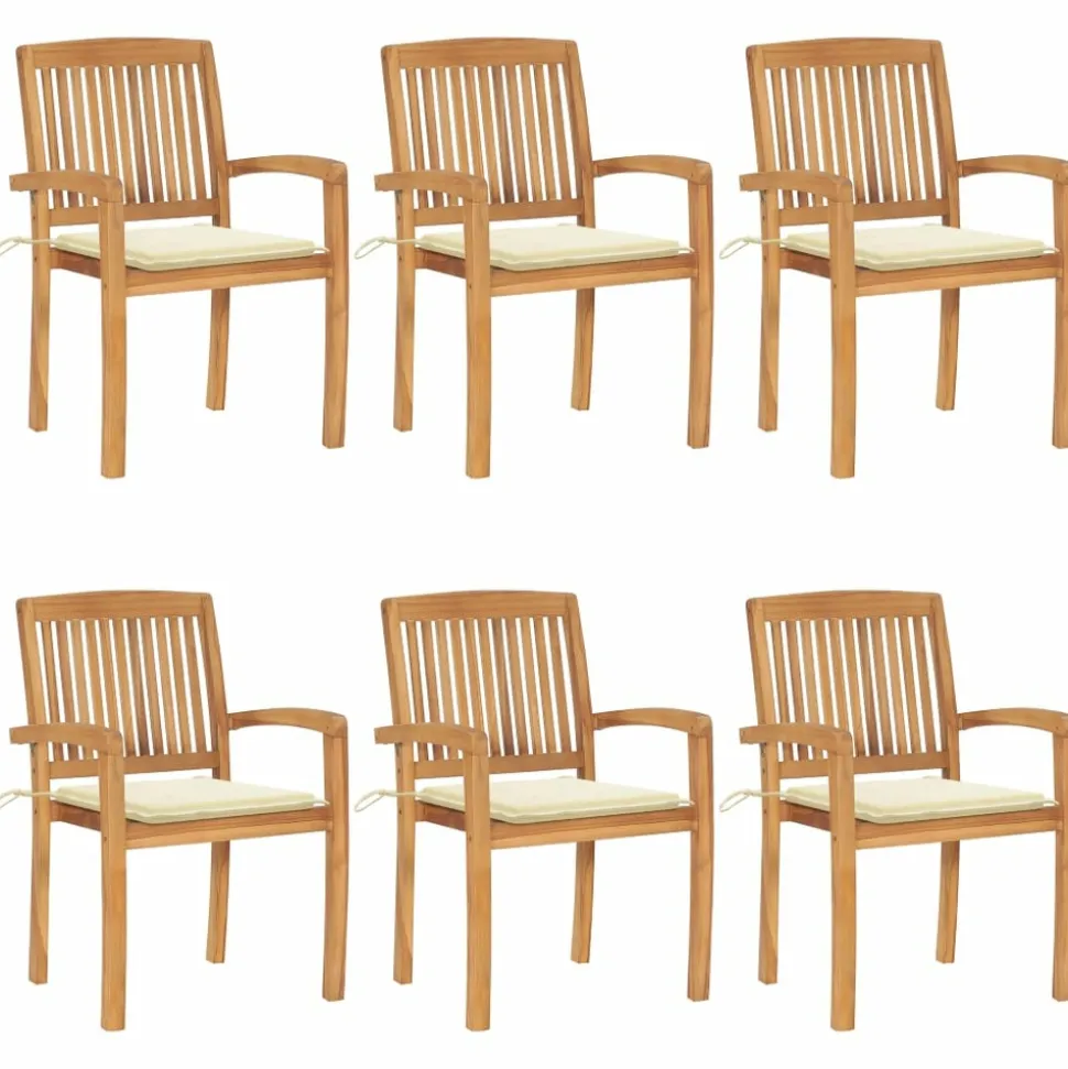 MAISON EXCLUSIVE - Chaises de jardin empilables avec coussins lot de 6 teck solide
