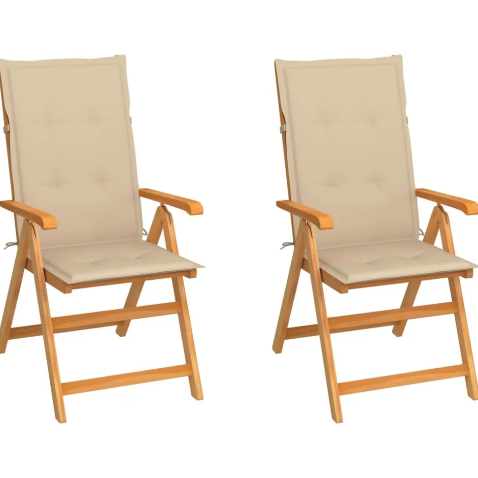 MAISON EXCLUSIVE - Chaises de jardin lot de 2 et coussins beige bois teck massif