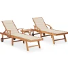 MAISON EXCLUSIVE - Chaises longues lot de 2 avec table et coussin bois teck solide