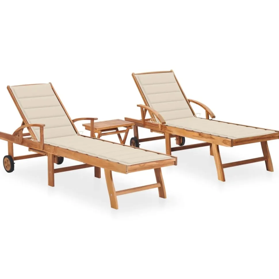 MAISON EXCLUSIVE - Chaises longues lot de 2 avec table et coussin bois teck solide