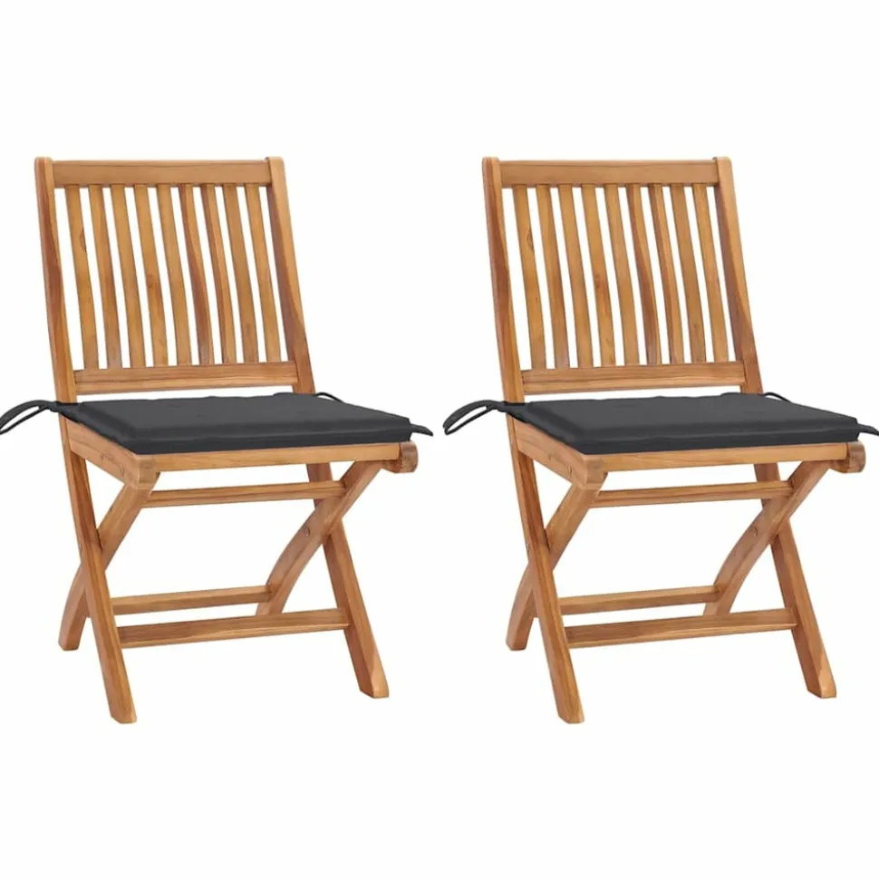 MAISON EXCLUSIVE - Chaises de jardin lot de 2 et coussins anthracite bois de teck