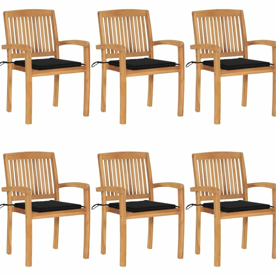 MAISON EXCLUSIVE - Chaises de jardin empilables avec coussins lot de 6 teck solide