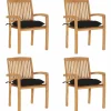 MAISON EXCLUSIVE - Chaises de jardin empilables avec coussins lot de 4 teck solide