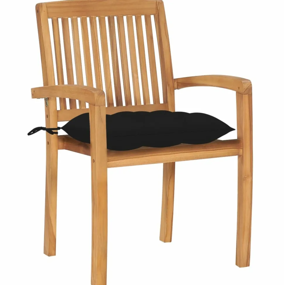 MAISON EXCLUSIVE - Chaises de jardin empilables avec coussins lot de 4 teck solide
