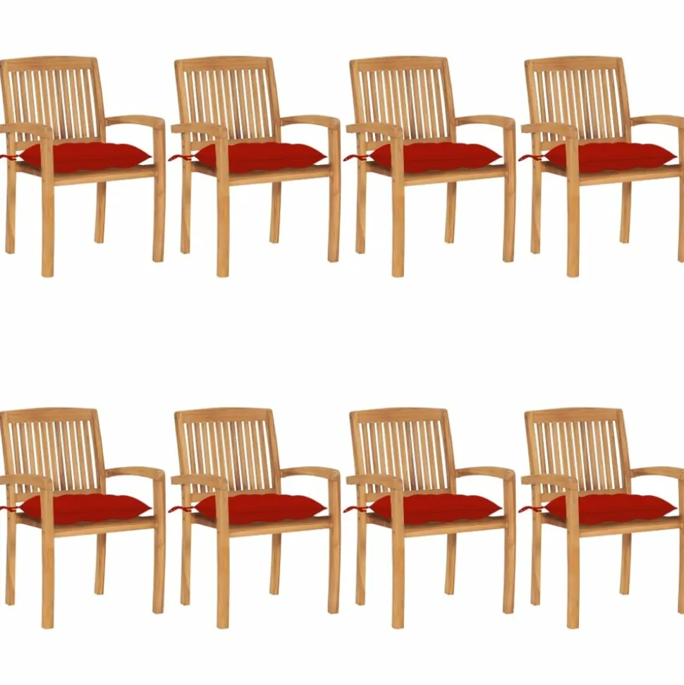 MAISON EXCLUSIVE - Chaises de jardin empilables avec coussins lot de 8 teck solide