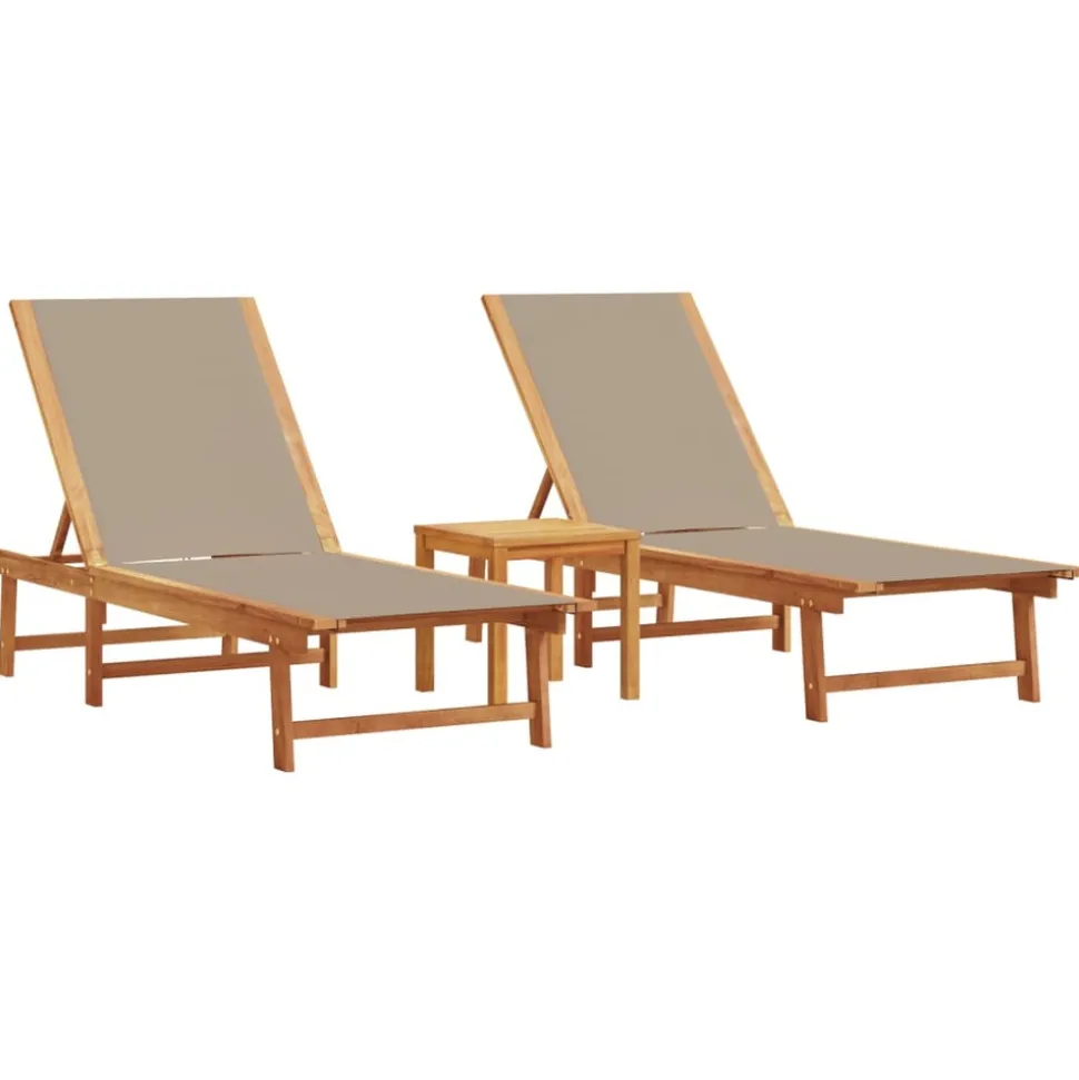 MAISON EXCLUSIVE - Chaises longues lot de 2 table taupe bois d'acacia et textilène