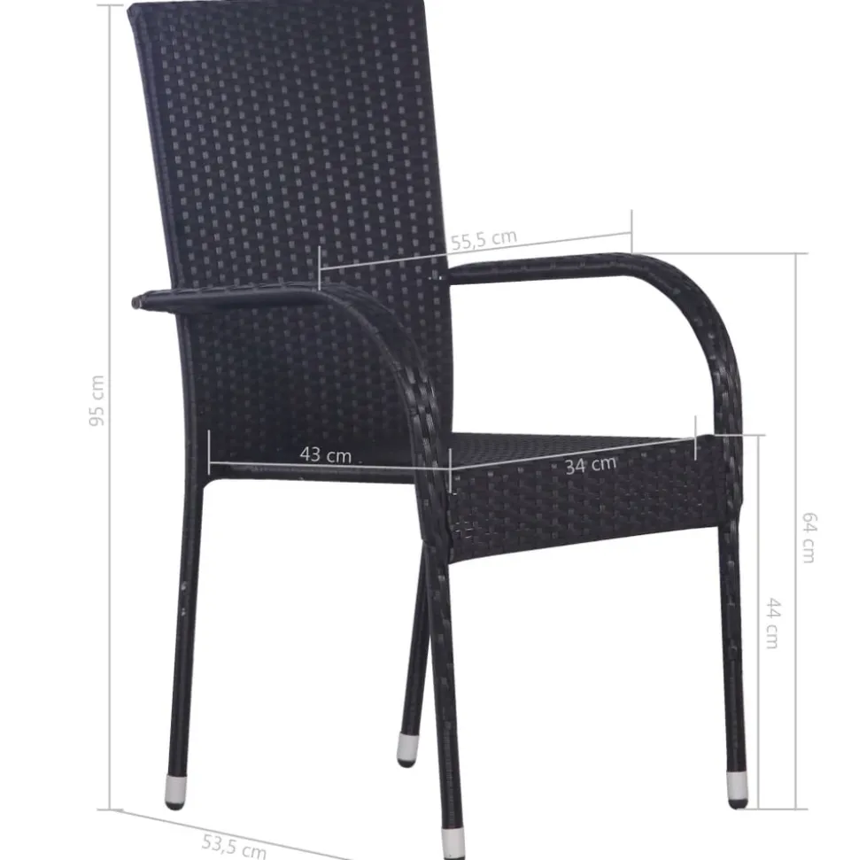MAISON EXCLUSIVE - Chaises empilables d'extérieur lot de 2 résine tressée noir