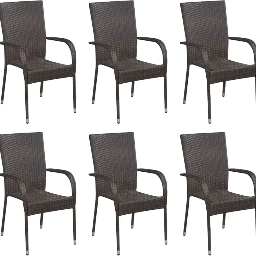 MAISON EXCLUSIVE - Chaises empilables d'extérieur lot de 6 résine tressée marron
