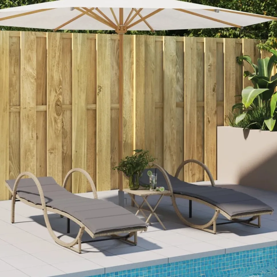 MAISON EXCLUSIVE - Chaises longues lot de 2 avec table beige résine tressée