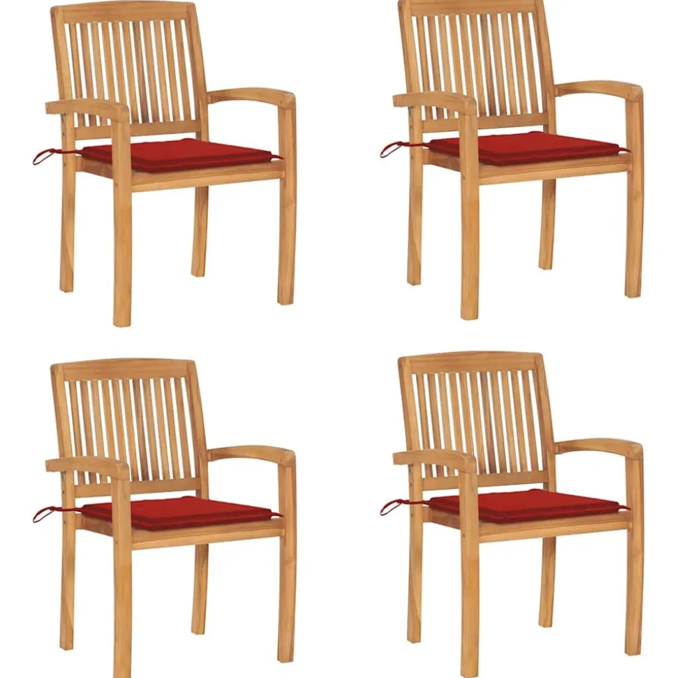 MAISON EXCLUSIVE - Chaises de jardin empilables avec coussins lot de 4 teck solide
