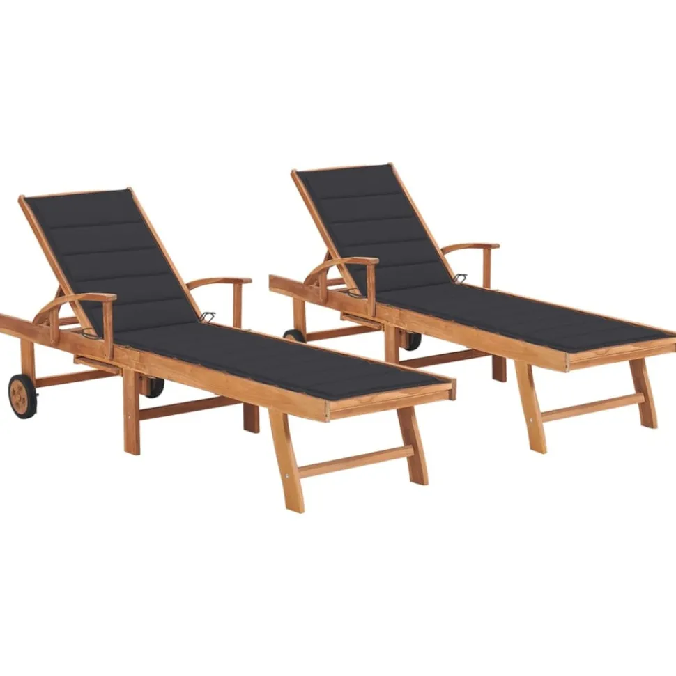 MAISON EXCLUSIVE - Chaises longues lot de 2 avec coussin anthracite teck solide
