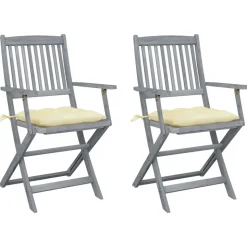 MAISON EXCLUSIVE - Chaises pliables d'extérieur lot de 2 et coussins bois d'acacia