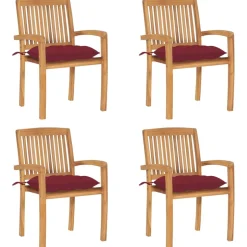 MAISON EXCLUSIVE - Chaises de jardin empilables avec coussins lot de 4 teck solide