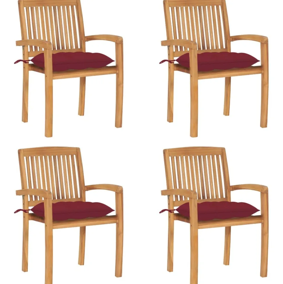 MAISON EXCLUSIVE - Chaises de jardin empilables avec coussins lot de 4 teck solide
