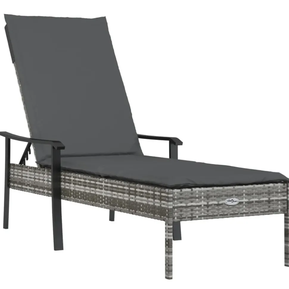 MAISON EXCLUSIVE - Chaises longues lot de 2 avec table et coussins gris poly rotin