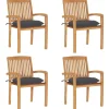 MAISON EXCLUSIVE - Chaises de jardin empilables avec coussins lot de 4 teck solide