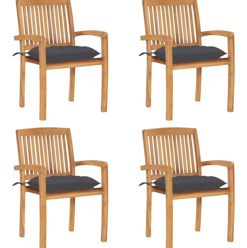 MAISON EXCLUSIVE - Chaises de jardin empilables avec coussins lot de 4 teck solide