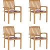 MAISON EXCLUSIVE - Chaises de jardin empilables avec coussins lot de 4 teck solide