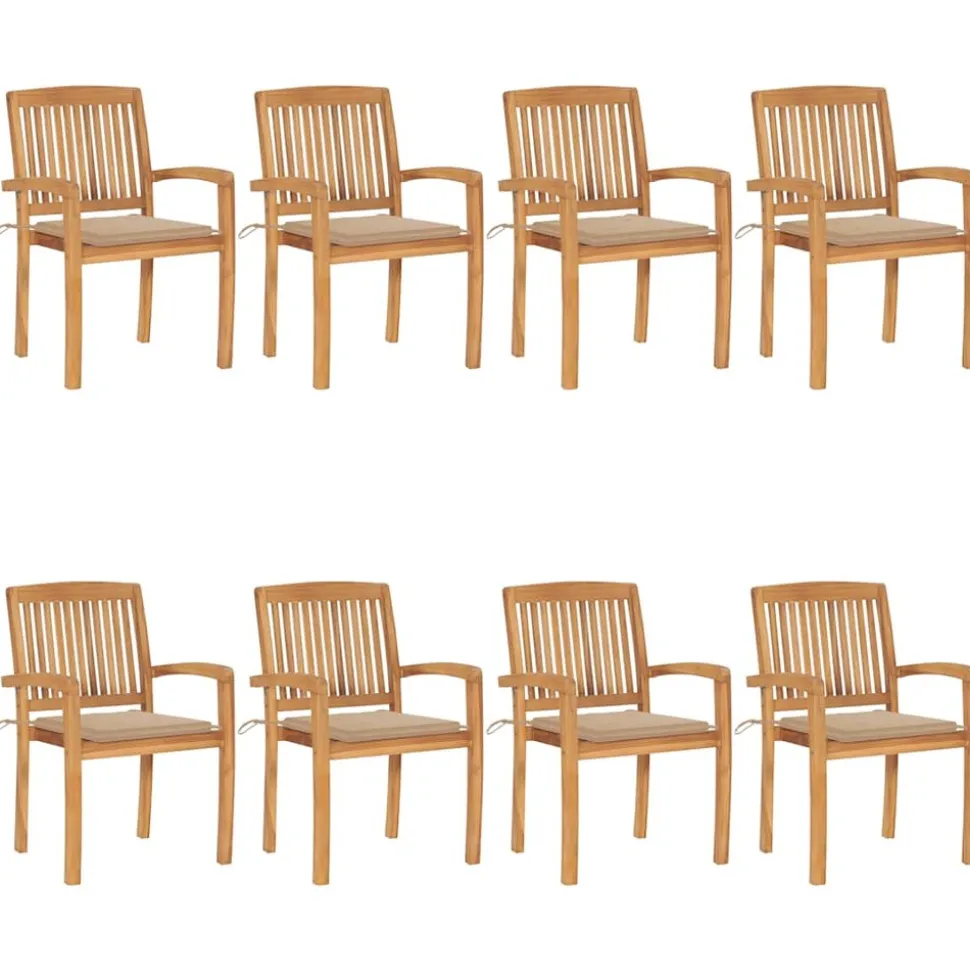 MAISON EXCLUSIVE - Chaises de jardin empilables avec coussins lot de 8 teck solide