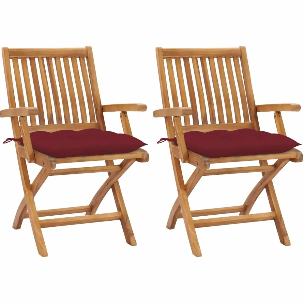 MAISON EXCLUSIVE - Chaises de jardin lot de 2 coussins rouge bordeaux teck massif
