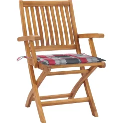 MAISON EXCLUSIVE - Chaises de jardin lot de 2 avec coussins à carreaux rouge teck