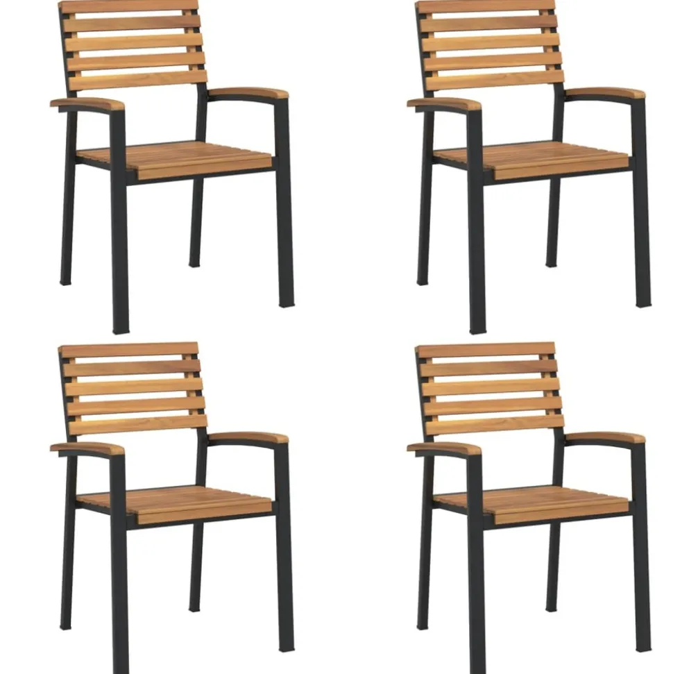MAISON EXCLUSIVE - Chaises de jardin empilables lot de 4 bois d'acacia et métal