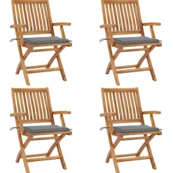 MAISON EXCLUSIVE - Chaises pliables de jardin avec coussins lot de 4 teck solide