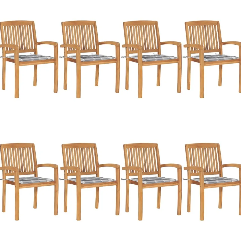 MAISON EXCLUSIVE - Chaises de jardin empilables avec coussins lot de 8 teck solide