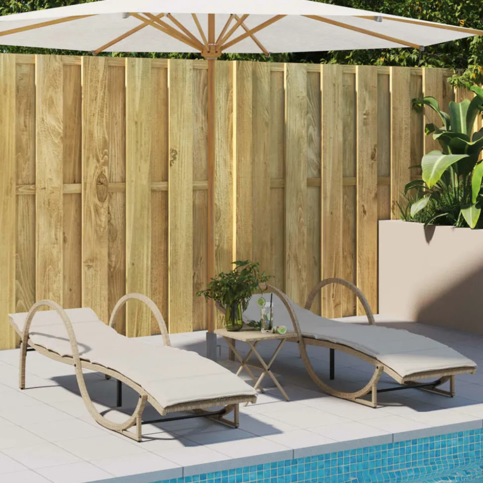 MAISON EXCLUSIVE - Chaises longues lot de 2 avec coussins beige résine tressée