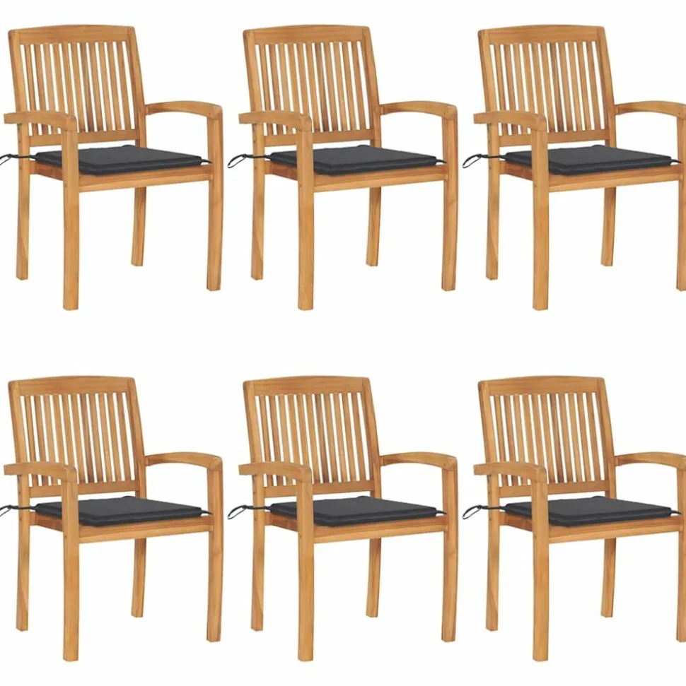MAISON EXCLUSIVE - Chaises de jardin empilables avec coussins lot de 6 teck solide