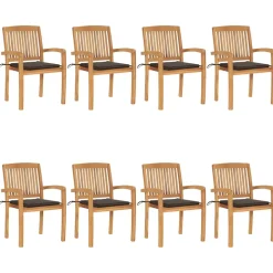 MAISON EXCLUSIVE - Chaises de jardin empilables avec coussins lot de 8 teck solide