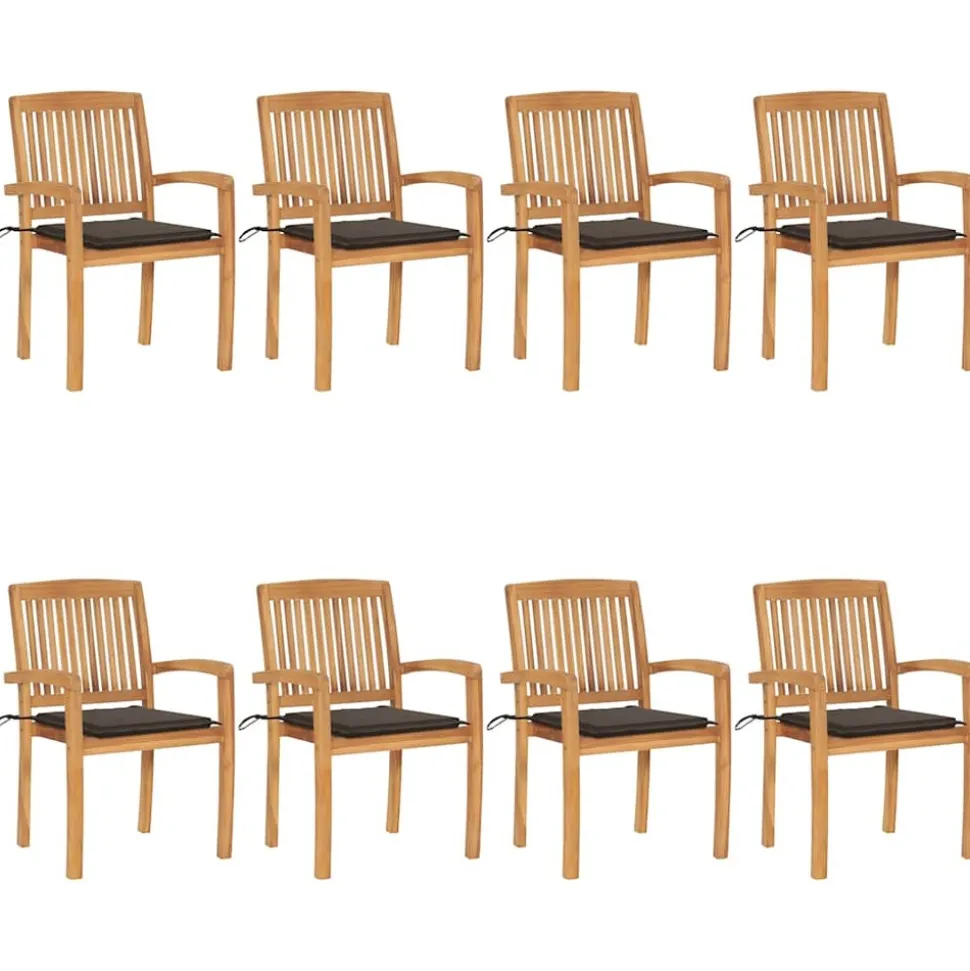 MAISON EXCLUSIVE - Chaises de jardin empilables avec coussins lot de 8 teck solide