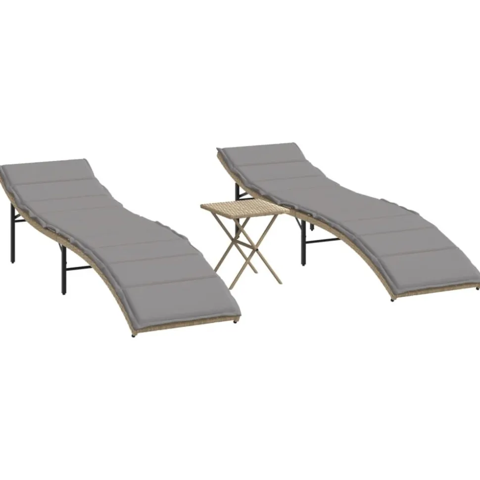 MAISON EXCLUSIVE - Chaises longues lot de 2 avec table beige résine tressée